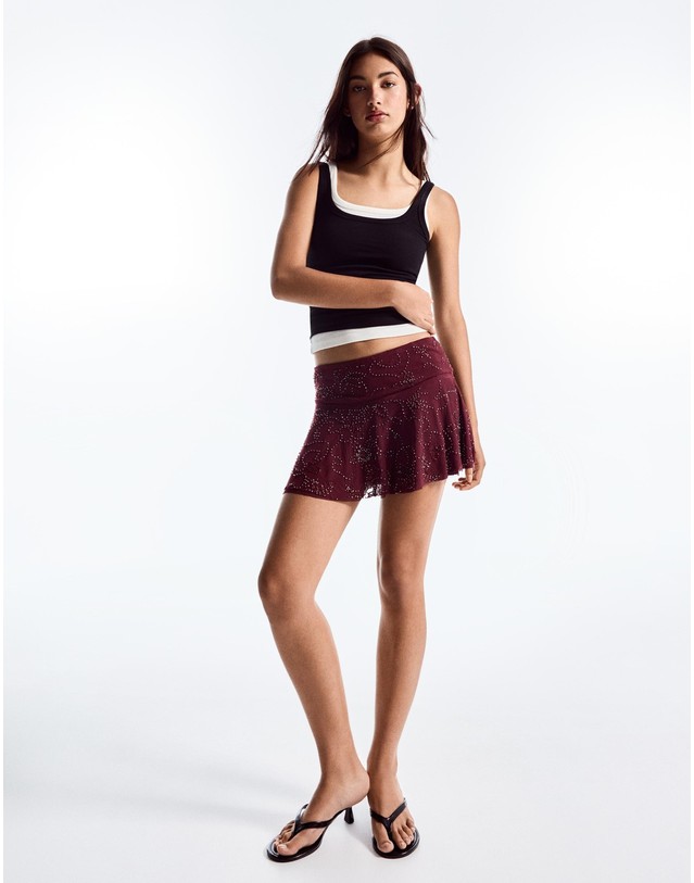 버쉬카 버쉬카 자수 러플 미니 스커트 2041/662 BURGUNDY 레드 착용컷