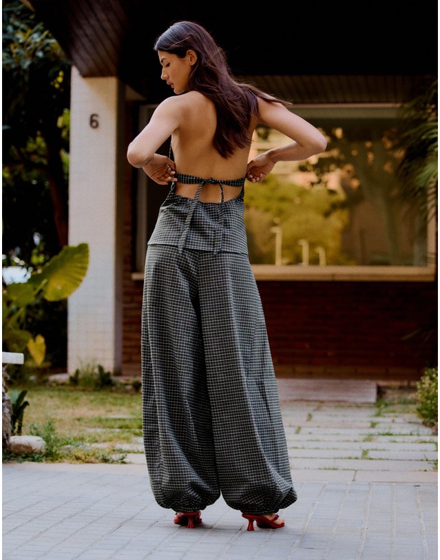 버쉬카 버쉬카 체크 벌룬 와이드 팬츠 2777/758 DARK GREY 그레이 착용컷