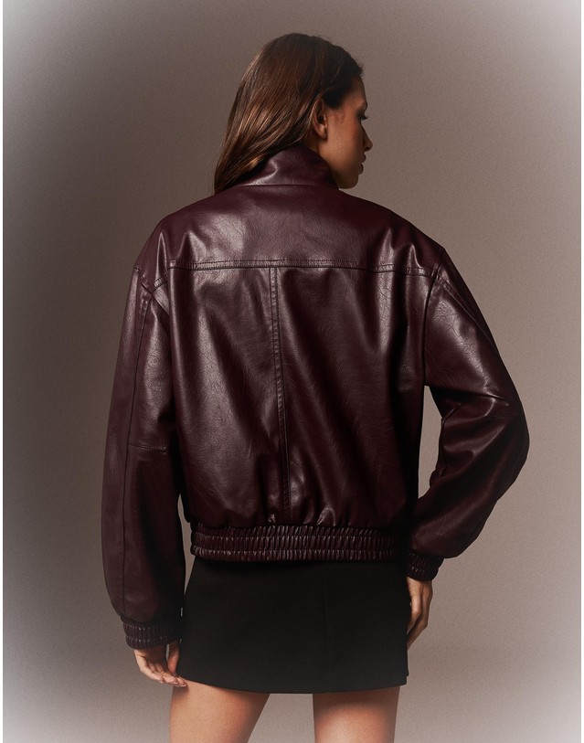 버쉬카 버쉬카 레더 이펙트 봄버 자켓 2437/273 BURGUNDY 레드 착용컷
