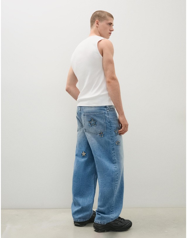 버쉬카 버쉬카 배기핏 스타 패치 청바지 3069/352 LIGHT BLUE 블루 착용컷