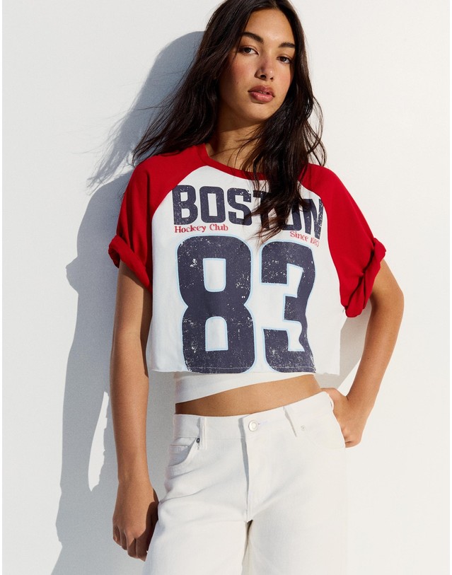 버쉬카 버쉬카 래글런 프린트 크롭 반팔 티셔츠 3282/169 WHITE 멀티컬러 착용컷