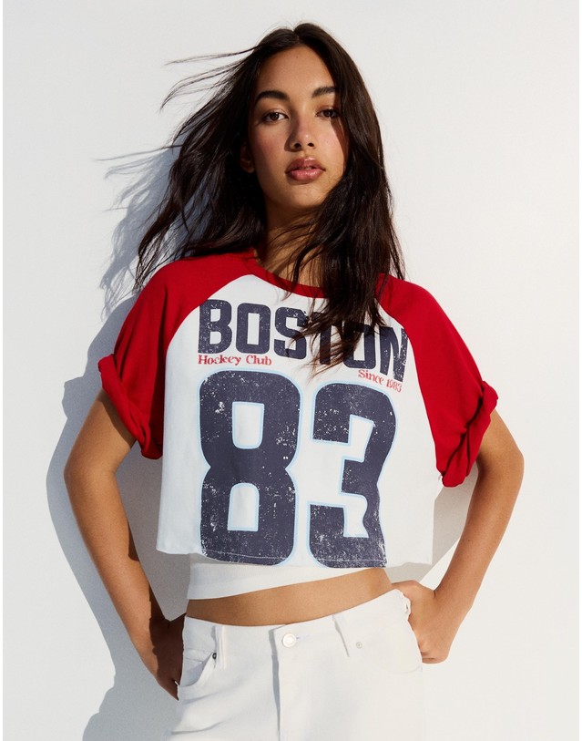 버쉬카 버쉬카 래글런 프린트 크롭 반팔 티셔츠 3282/169 WHITE 멀티컬러 착용컷