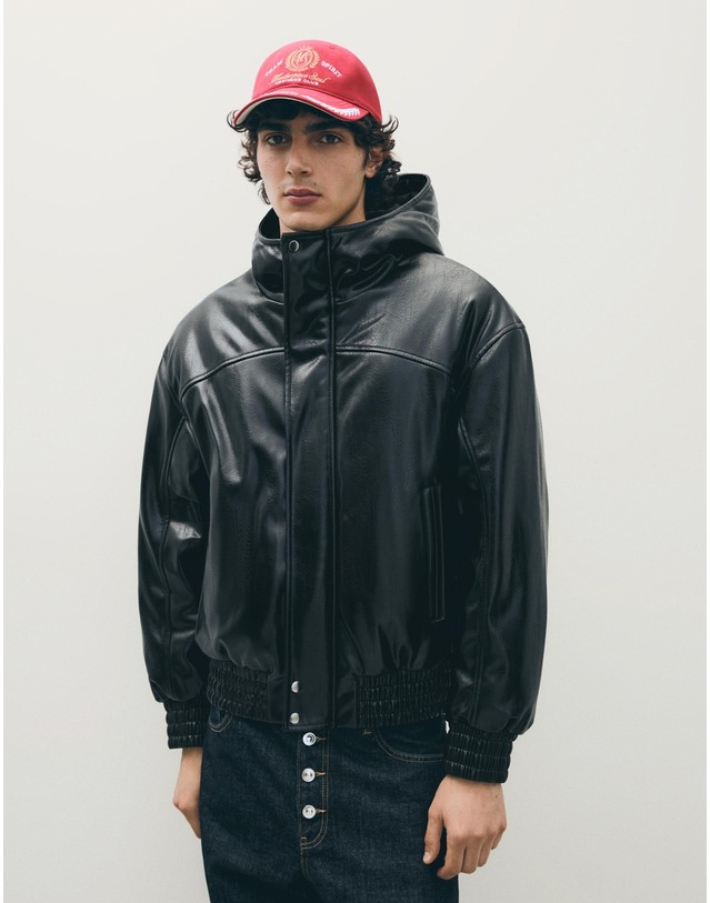 버쉬카 버쉬카 레더 이펙트 후드 집업 자켓 2158/273 BLACK 블랙 착용컷