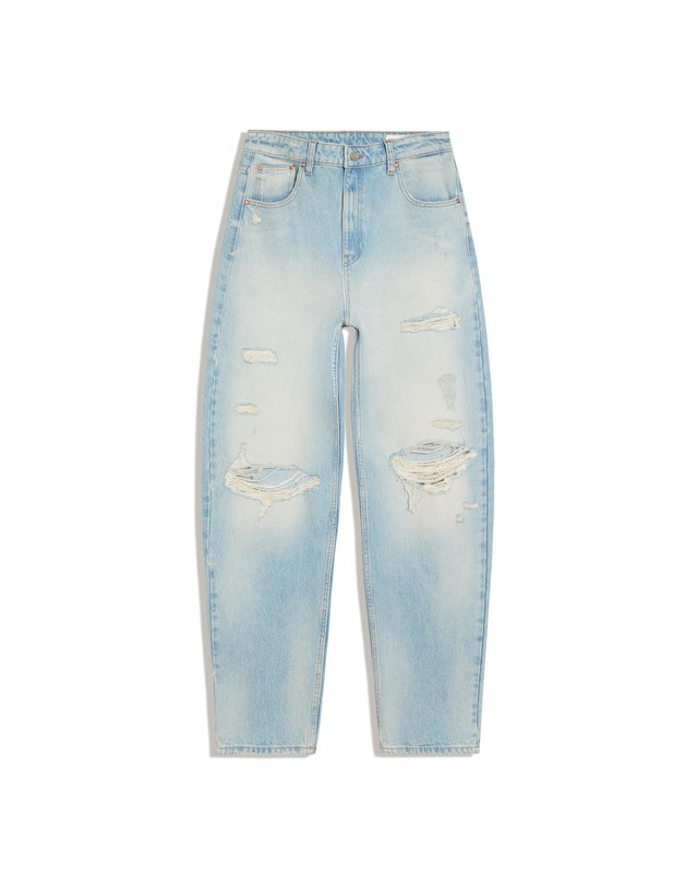 버쉬카 버쉬카 디스트로이드 연청 배기 청바지 3202/290 LIGHT BLUE 블루 착용컷