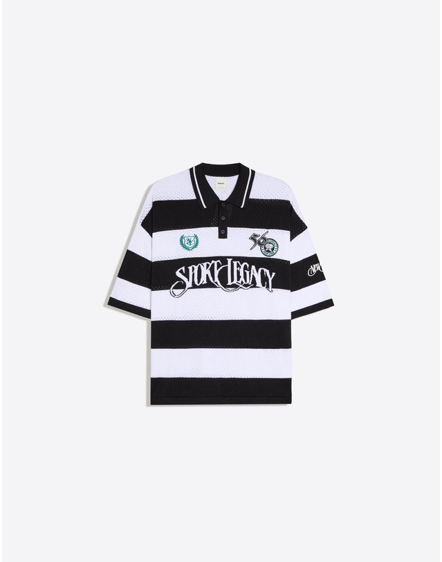 버쉬카 버쉬카 스트라이프 메쉬 반팔 폴로 셔츠 2558/623 WHITE / BLACK 멀티컬러 착용컷
