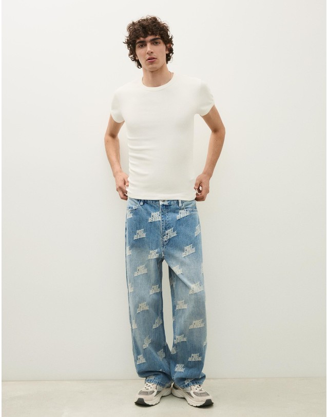 버쉬카 버쉬카 자카드 와이드핏 청바지 2818/074 LIGHT BLUE 블루 착용컷