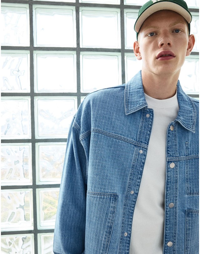 버쉬카 버쉬카 체크 텍스처 데님 셔츠 자켓 2802/335 LIGHT BLUE 블루 착용컷