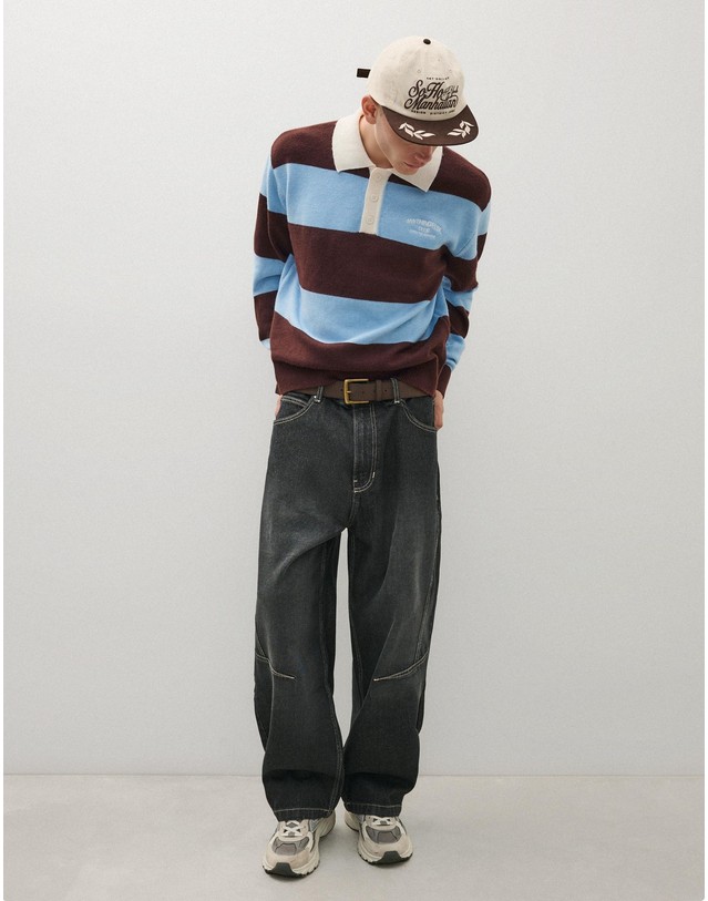 버쉬카 버쉬카 스트라이프 폴로 칼라 니트 스웨터 3113/596 BROWN 브라운 착용컷
