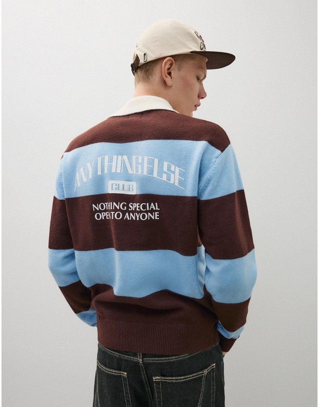 버쉬카 버쉬카 스트라이프 폴로 칼라 니트 스웨터 3113/596 BROWN 브라운 착용컷