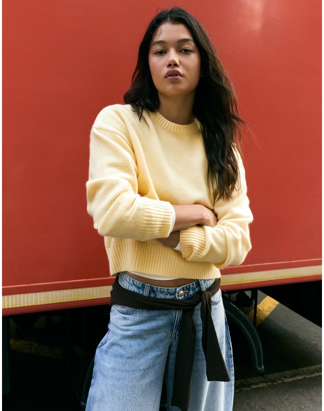 버쉬카 버쉬카 라운드넥 크롭 니트 스웨터 2465/376 YELLOW 노랑 착용컷