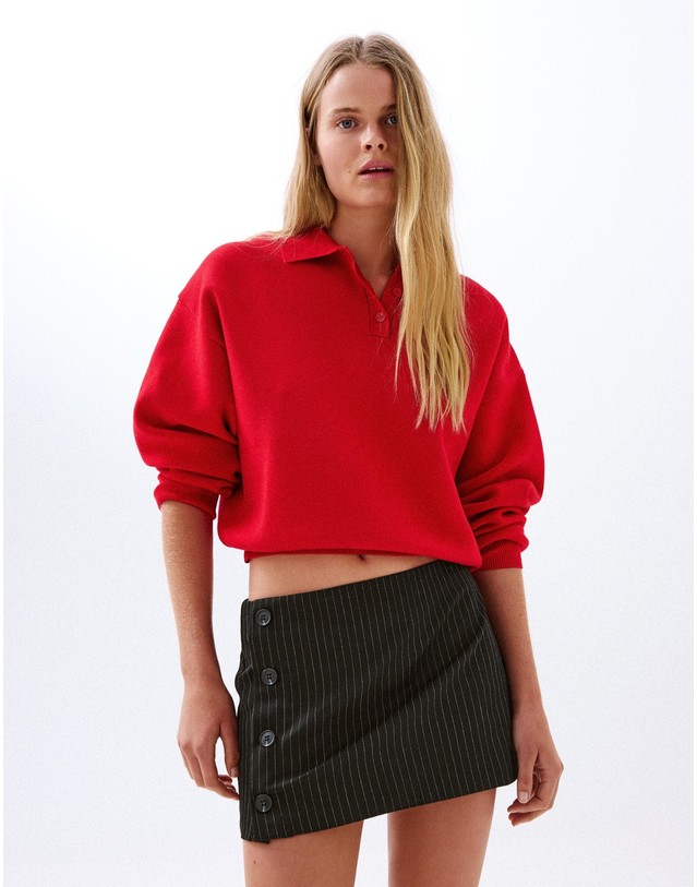 버쉬카 버쉬카 버튼 플리츠 미니 스커트 3014/741 WHITE / BLACK 블랙 착용컷