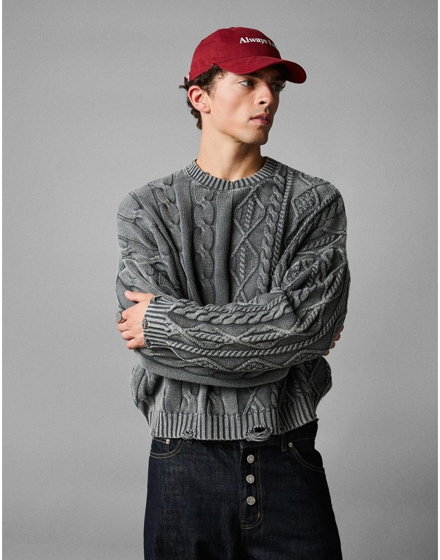 버쉬카 버쉬카 워시드 이펙트 케이블 니트 스웨터 3076/376 DARK GREY 그레이 착용컷