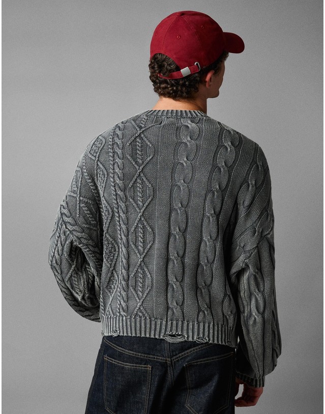 버쉬카 버쉬카 워시드 이펙트 케이블 니트 스웨터 3076/376 DARK GREY 그레이 착용컷