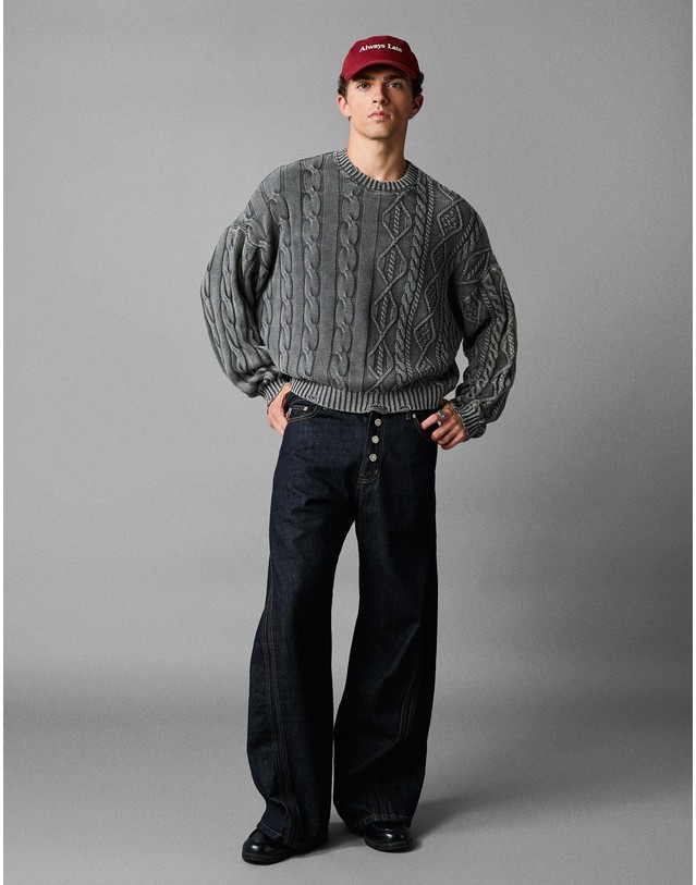 버쉬카 버쉬카 워시드 이펙트 케이블 니트 스웨터 3076/376 DARK GREY 그레이 착용컷