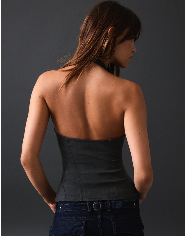 버쉬카 버쉬카 코르셋 홀터넥 민소매 탑 3732/008 DARK BLUE 그레이 착용컷