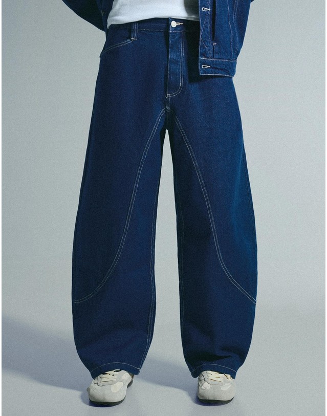 버쉬카 버쉬카 배기핏 스티치 데님 청바지 2799/231 NAVY 네이비 착용컷
