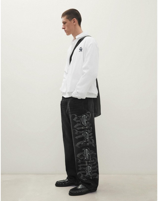버쉬카 버쉬카 배기핏 스타 패치 그래픽 청바지 3069/352 BLACK 네이비 착용컷