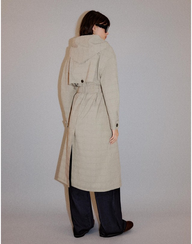 버쉬카 버쉬카 체크 스카프 롱 트렌치 코트 2529/707 DARK GREY 베이지 착용컷