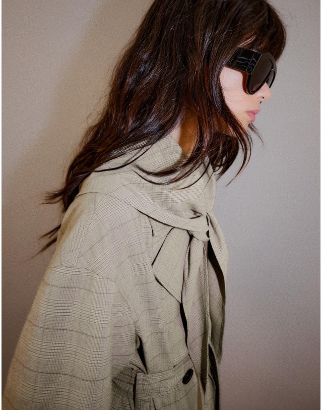 버쉬카 버쉬카 체크 스카프 롱 트렌치 코트 2529/707 DARK GREY 베이지 착용컷