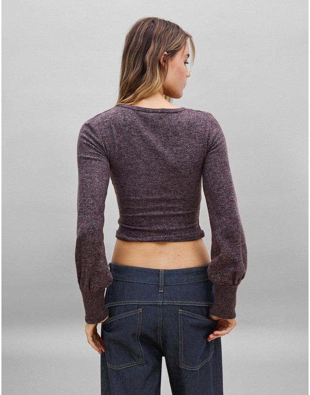 버쉬카 버쉬카 브이넥 버튼 크롭 가디건 3975/169 BROWN 브라운 착용컷
