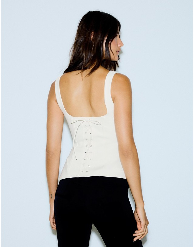 버쉬카 버쉬카 스트럭처 타이백 민소매 탑 3061/710 WHITE 화이트 착용컷