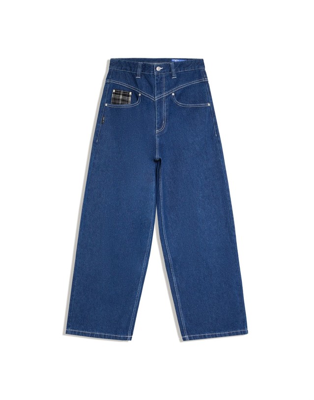 버쉬카 버쉬카 와이드핏 패치 데님 청바지 3039/074 NAVY 네이비 착용컷