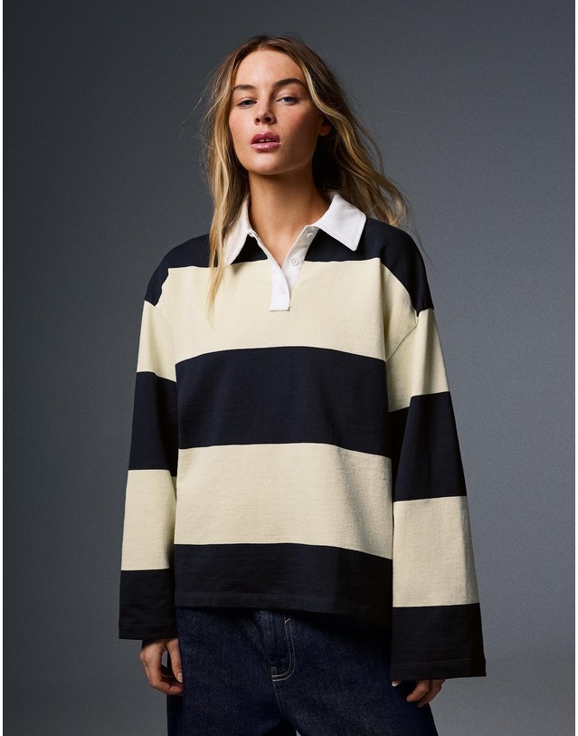 버쉬카 버쉬카 스트라이프 긴팔 폴로 셔츠 3087/190 YELLOW 멀티컬러 착용컷