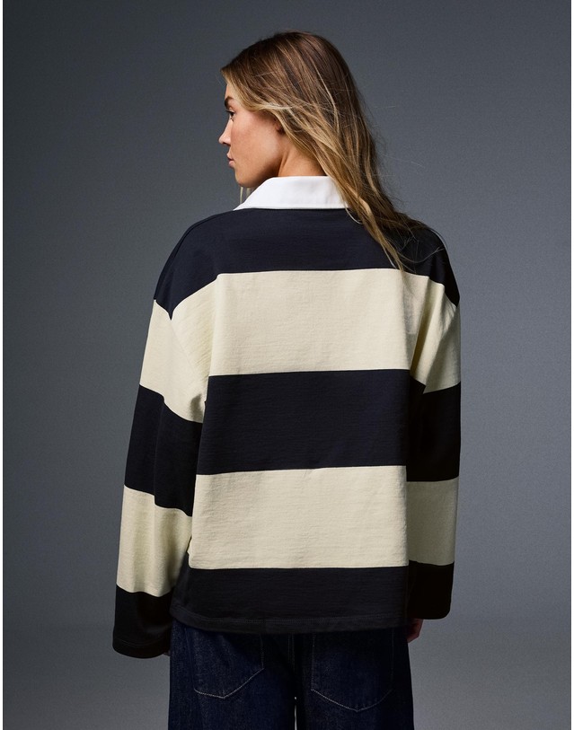 버쉬카 버쉬카 스트라이프 긴팔 폴로 셔츠 3087/190 YELLOW 멀티컬러 착용컷