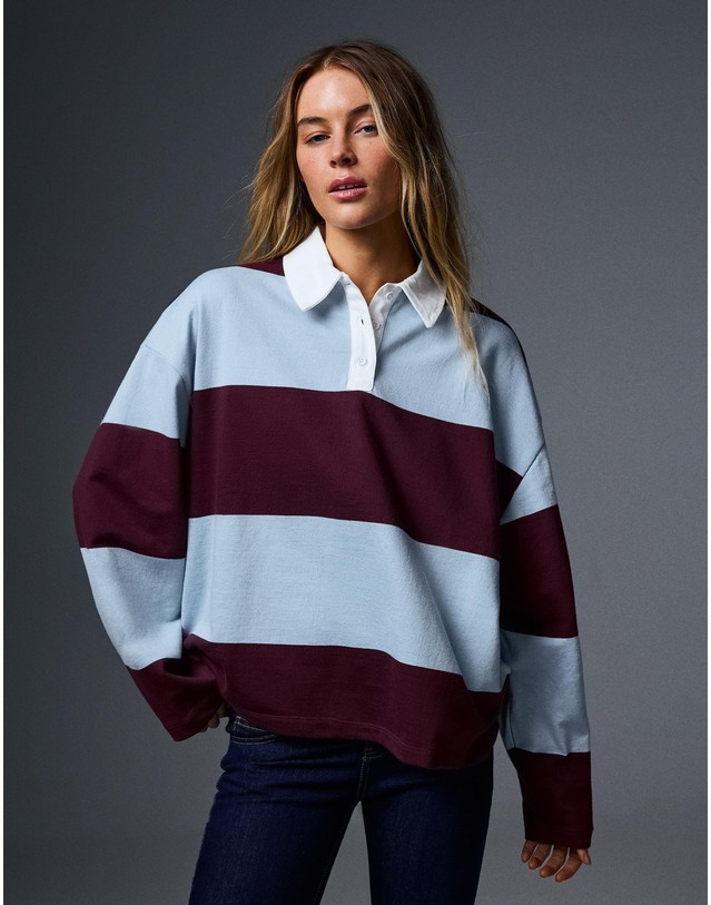버쉬카 버쉬카 스트라이프 폴로 긴팔 티셔츠 3087/190 BURGUNDY 멀티컬러 착용컷