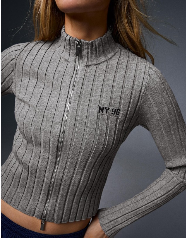 버쉬카 버쉬카 크롭 집업 골지 가디건 2918/693 GREY 그레이 착용컷