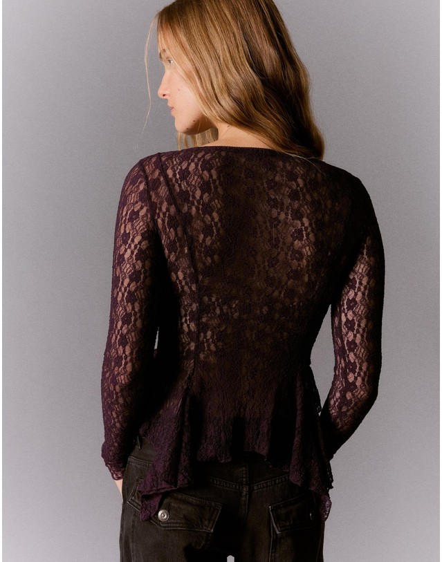 버쉬카 버쉬카 레이스 버튼 브이넥 가디건 4659/250 BURGUNDY 레드 착용컷