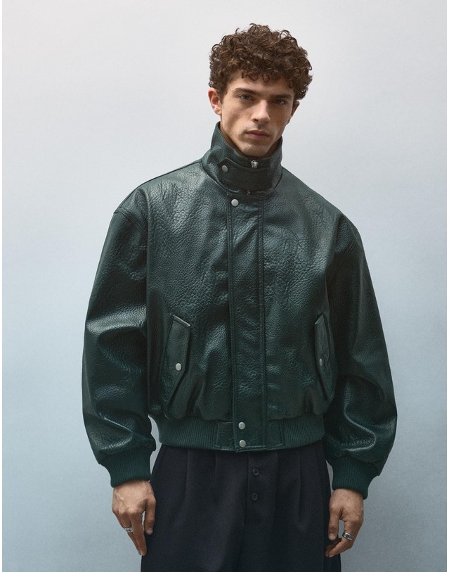 버쉬카 버쉬카 가죽 이펙트 봄버 자켓 3099/273 GREEN 그린 착용컷