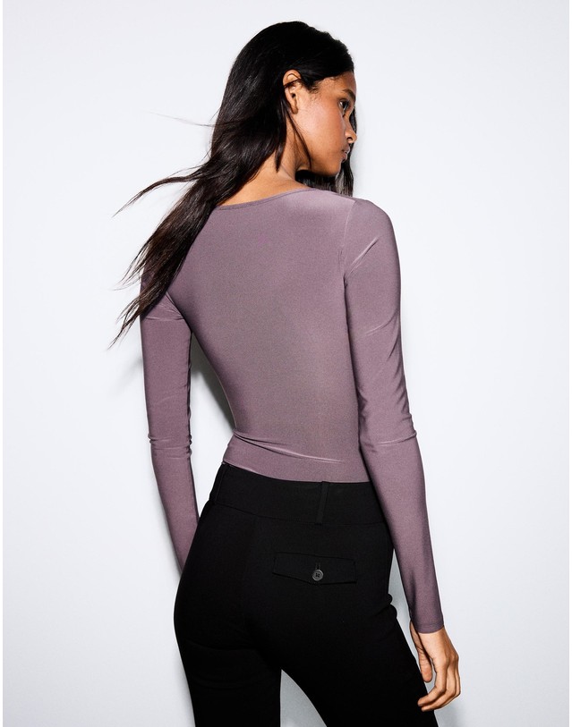 버쉬카 버쉬카 브이넥 셔링 긴팔 바디수트 3160/714 DARK GREY 그레이 착용컷