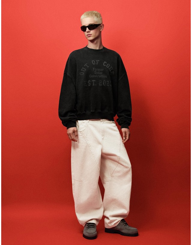 버쉬카 버쉬카 배기핏 와이드 데님 청바지 3261/074 CREAM 아이보리 착용컷