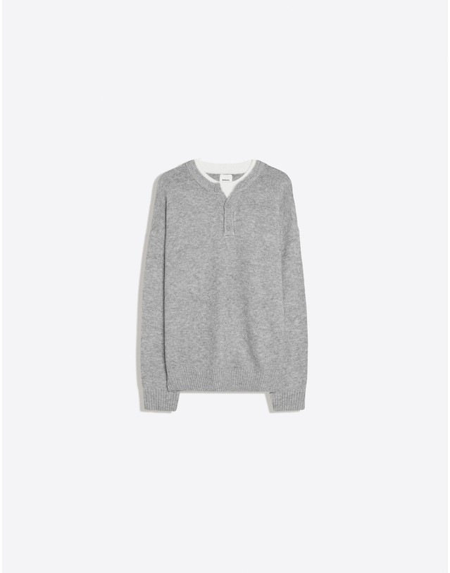 버쉬카 버쉬카 헨리넥 배색 니트 스웨터 4517/693 GREY 그레이 착용컷