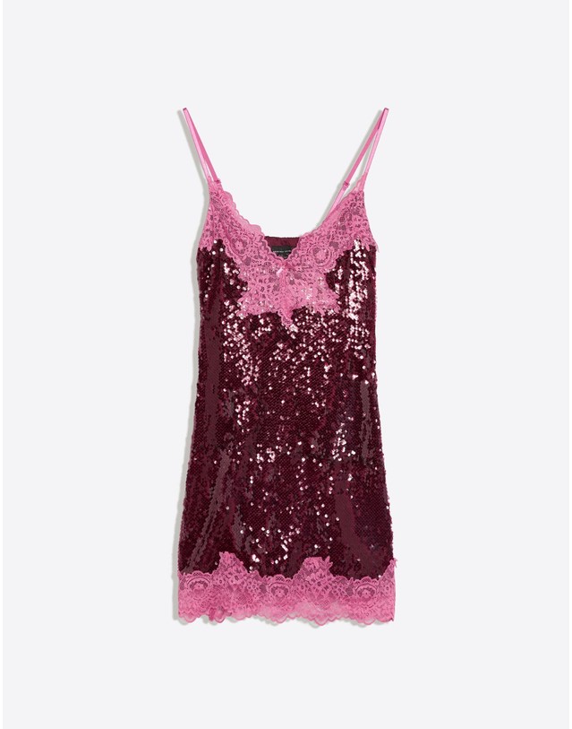 버쉬카 버쉬카 스트랩 레이스 시퀸 미니 원피스 3761/759 BURGUNDY 레드 착용컷