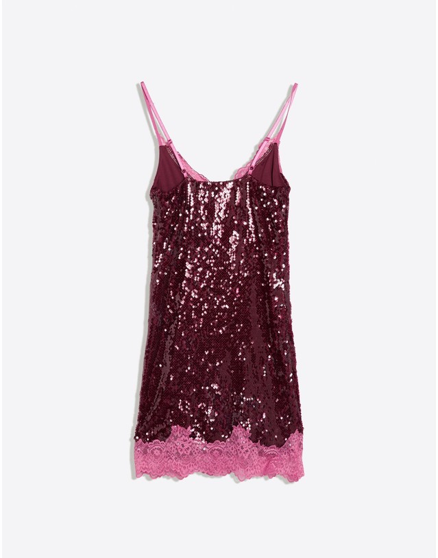 버쉬카 버쉬카 스트랩 레이스 시퀸 미니 원피스 3761/759 BURGUNDY 레드 착용컷