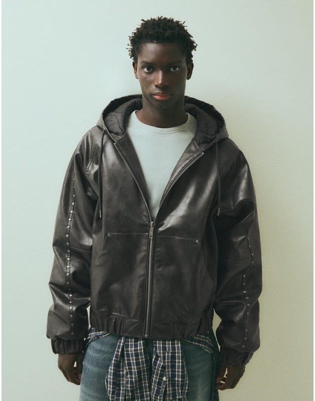 버쉬카 버쉬카 레더 이펙트 후드 집업 자켓 2560/677 DARK GREY 그레이 착용컷