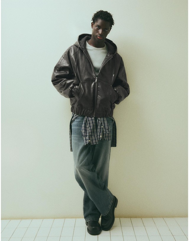 버쉬카 버쉬카 레더 이펙트 후드 집업 자켓 2560/677 DARK GREY 그레이 착용컷