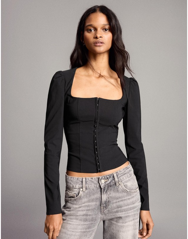 버쉬카 버쉬카 스퀘어넥 코르셋 긴팔 탑 4247/710 BLACK 블랙 착용컷