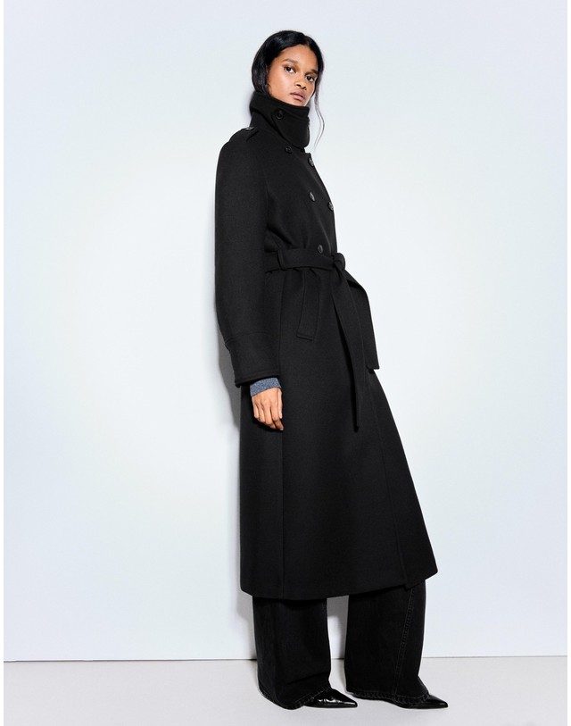 버쉬카 버쉬카 펠트 이펙트 벨트 더블 롱 코트 3038/741 BLACK 블랙 착용컷