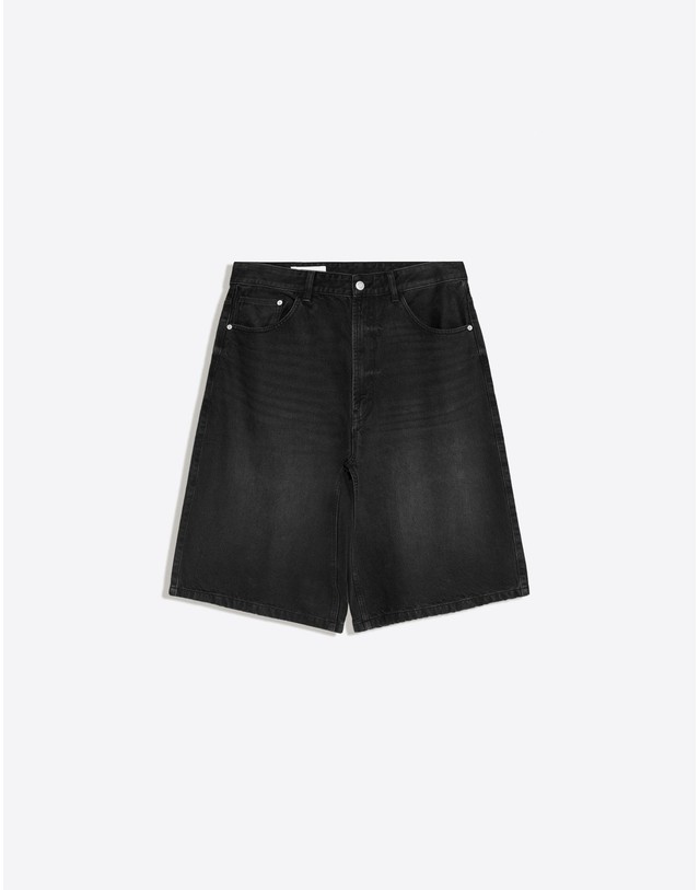 버쉬카 버쉬카 슈퍼 배기 데님 버뮤다 반바지 4027/534 BLACK 네이비 착용컷