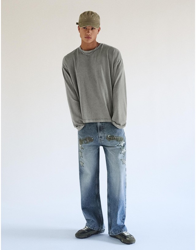 버쉬카 버쉬카 슈퍼 배기 스타 패치 청바지 4031/335 LIGHT BLUE 블루 착용컷