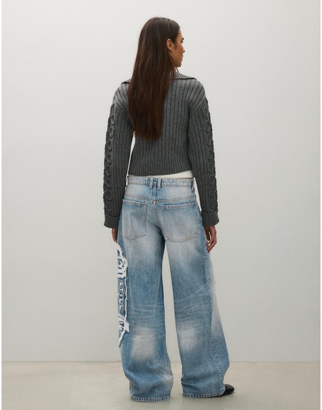 버쉬카 버쉬카 워시드 배기 패치 데님 팬츠 3412/352 LIGHT BLUE 블루 착용컷