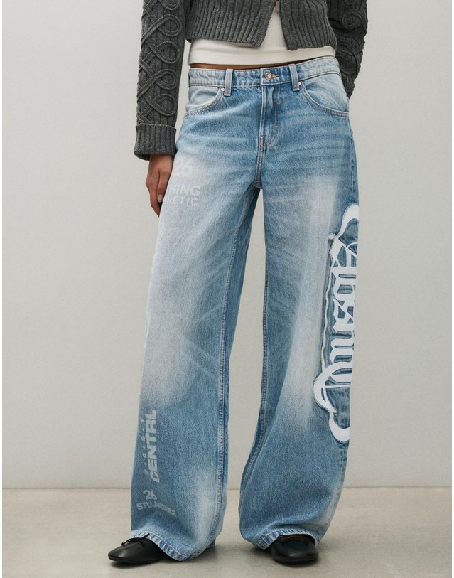 버쉬카 버쉬카 워시드 배기 패치 데님 팬츠 3412/352 LIGHT BLUE 블루 착용컷