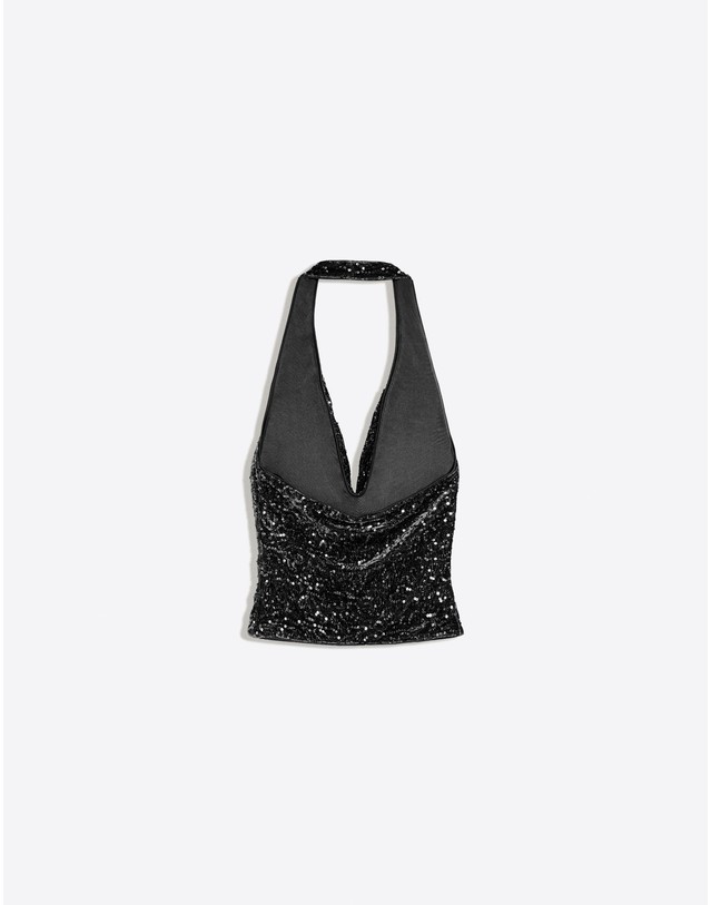 버쉬카 버쉬카 드레이프 스팽글 홀터넥 탑 4326/254 BLACK 블랙 착용컷