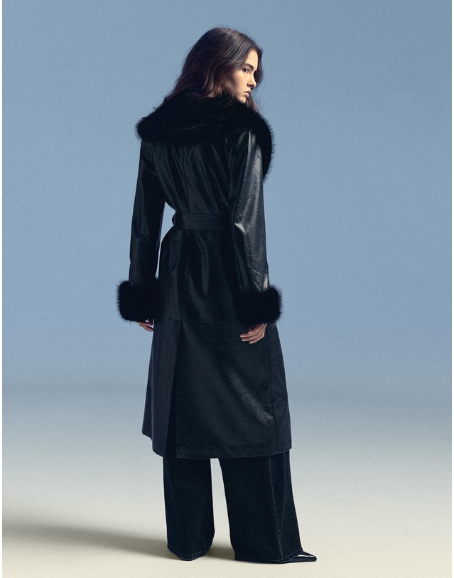 버쉬카 버쉬카 레더 이펙트 벨트 롱 코트 3724/752 BLACK 블랙 착용컷