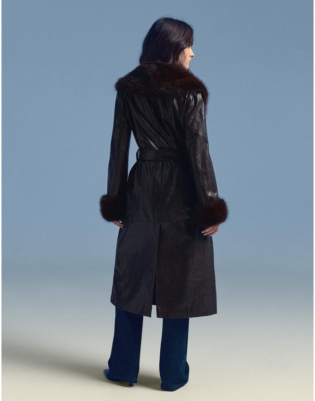 버쉬카 버쉬카 레더 이펙트 벨트 롱 코트 3724/752 BROWN 초콜릿 착용컷