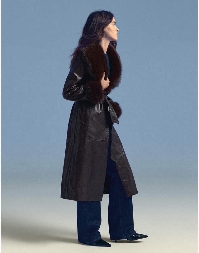 버쉬카 버쉬카 레더 이펙트 벨트 롱 코트 3724/752 BROWN 초콜릿 착용컷