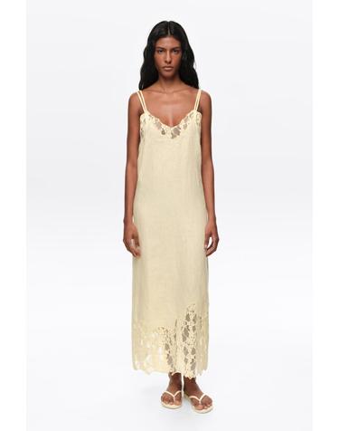 빔바이롤라 브이넥 레이스 린넨 롱 원피스 261BR9066.10114 LIGHT YELLOW
